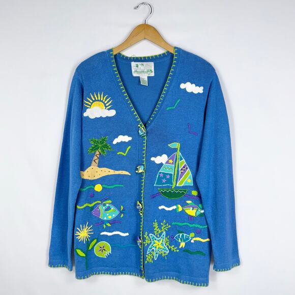 The Quacker Factory Women's Novelty Under The Sea Sweater Cardigan Medium - Picture 1 of 15